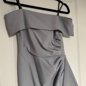Chic Light Gray Off-Shoulder Draped Midi Dress Vince Camuto
